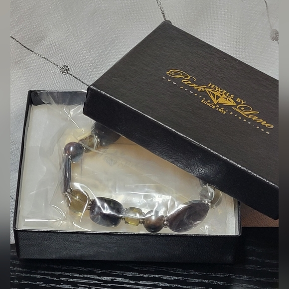 Park‎ Lane Madison Bracelet Black Grey Pearl Abalone 8.5" Stretch NWT - Picture 8 of 8